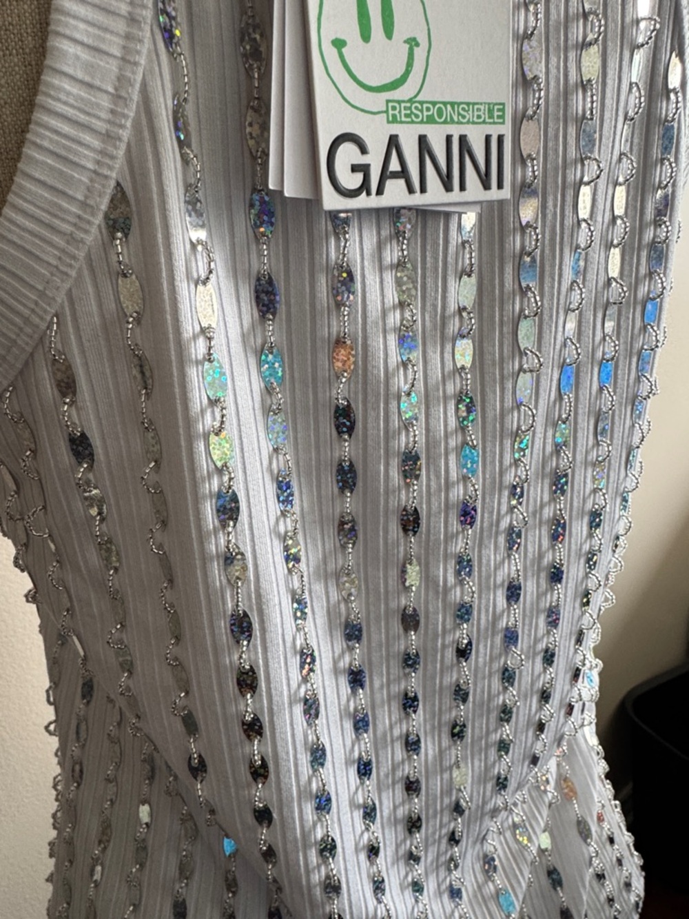 Ganni White Ribbed beaded and sequence tank - Picture 4 of 5